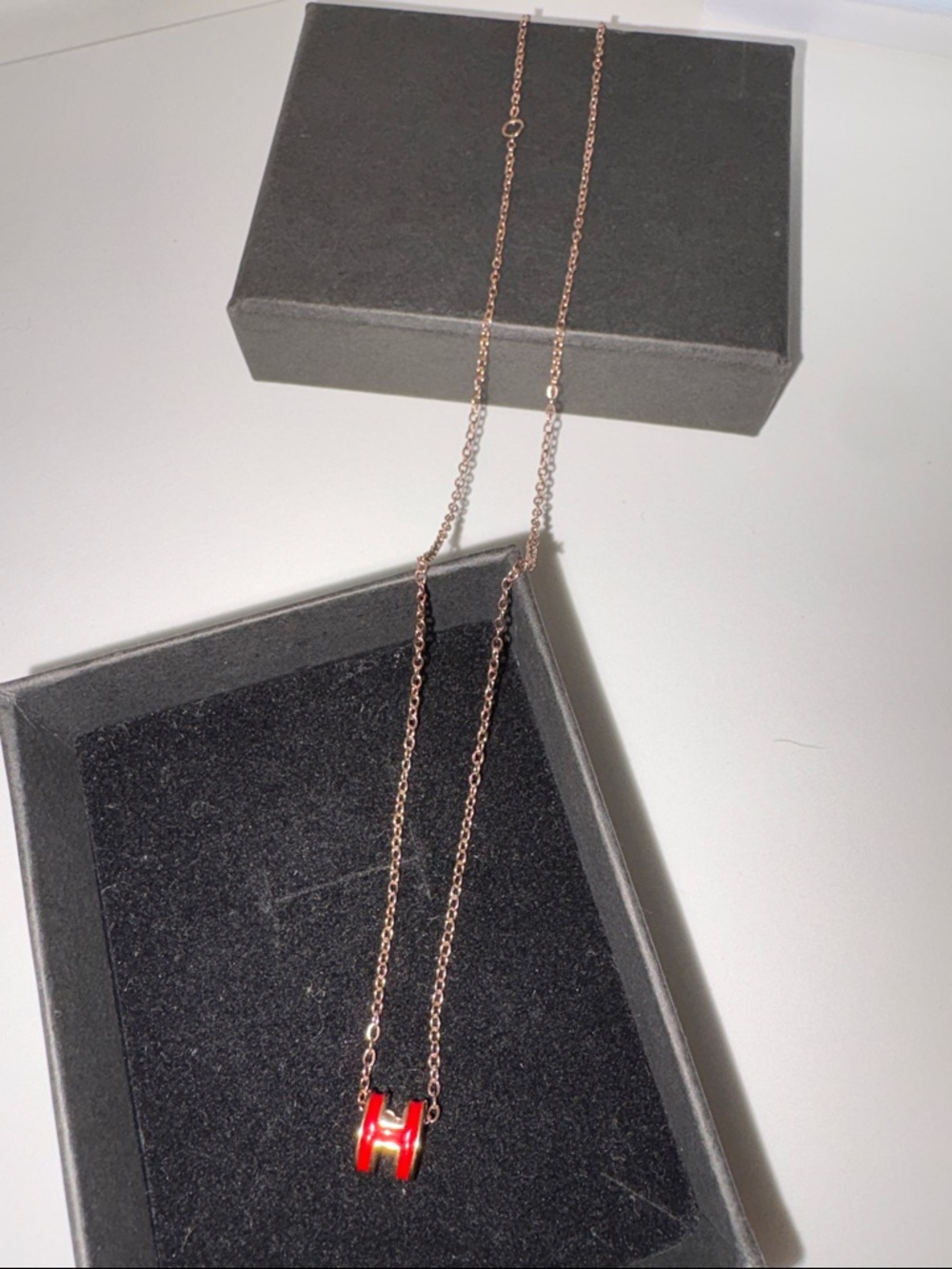 Rose Gold Necklace with Red Enamel Pendant